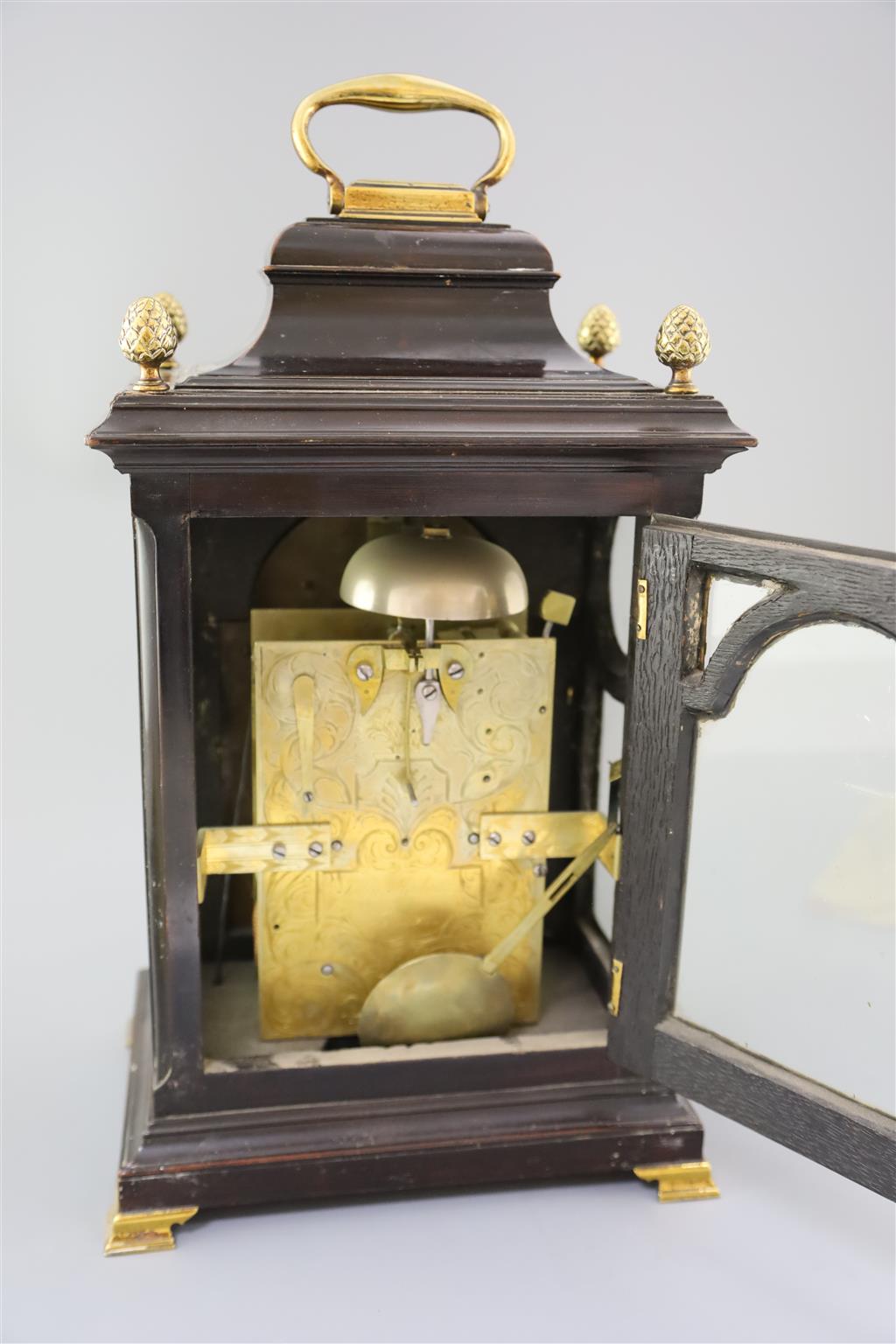 John Fladgate of London. A George III ebonised pear wood repeating bracket clock, height 16.5in.